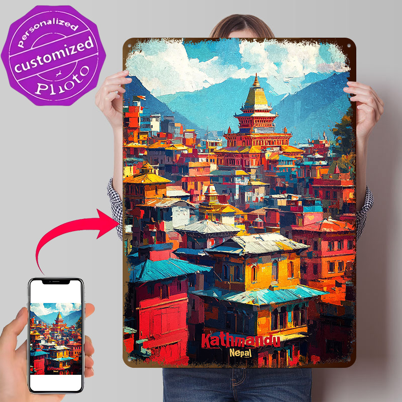 Home Decor Kathmandu - カトマンズアート 3Dプリントテクスチャポスター パーソナライズされたウォールアート レトロメタルティンサイン 高級装飾 ホームデコレーションオーナメント
