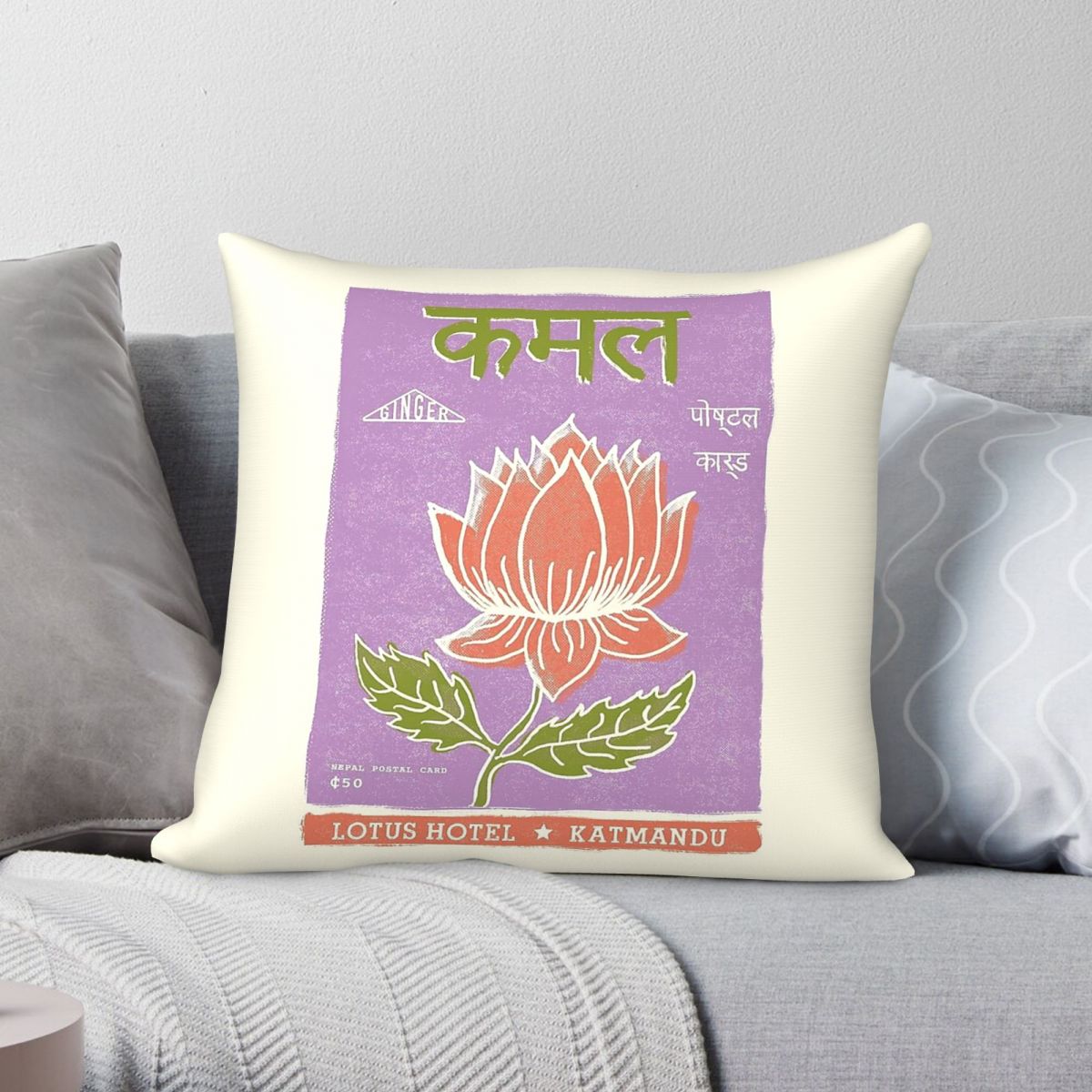Home Decor Kathmandu - ロータスフラワーホテルカトマンズスクエア枕カバーポリエステルリネンベルベットクリエイティブジップ装飾ベッドクッションカバー45x45