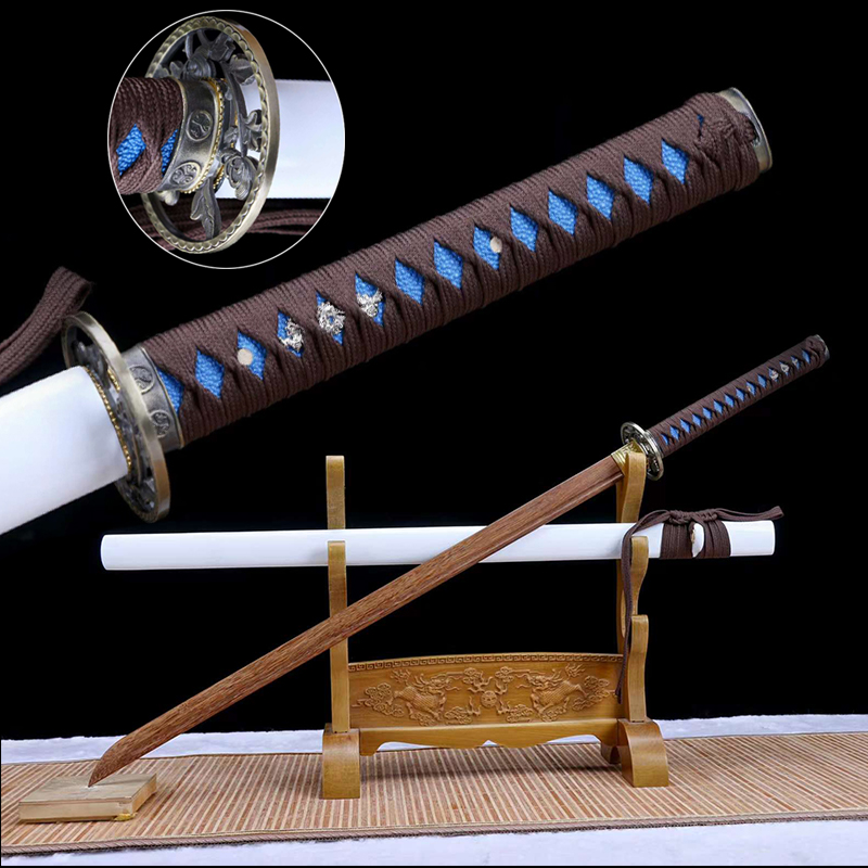 Home Decor Japanese - カスタムトレーニングソード、家の装飾品、フルサイズ日本刀、ストレート忍者刀、金属製刀鞘、白色