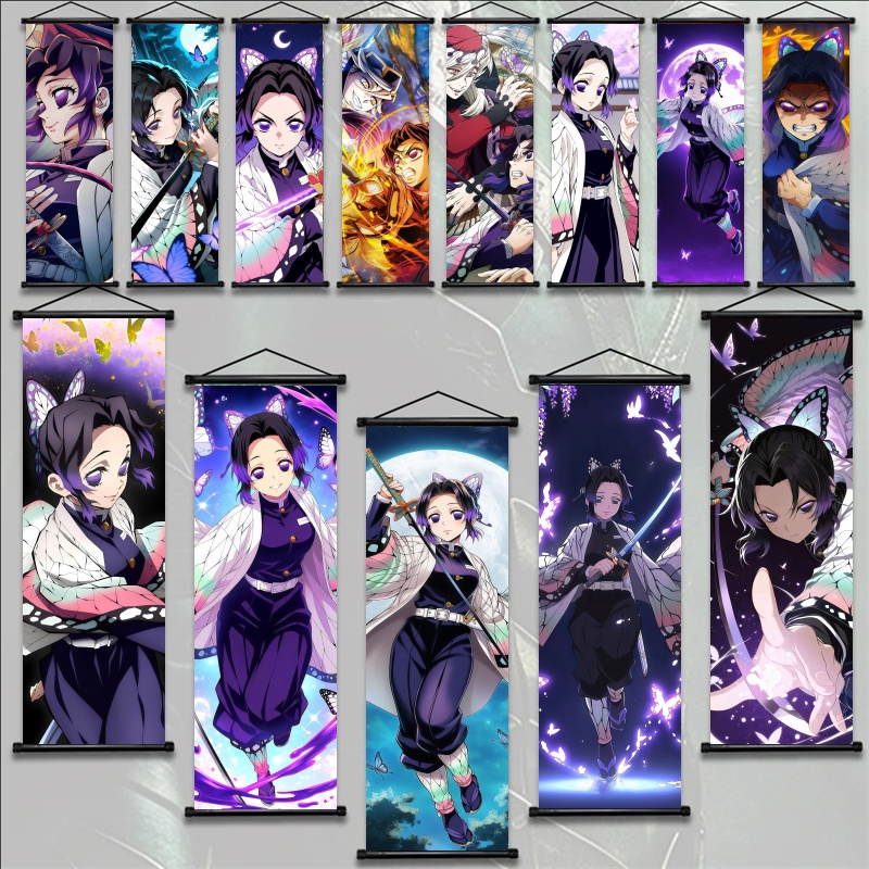 Home Decor Mod - 胡蝶しのぶ デーモンスレイヤーアートファブリック掛け軸、アニメウォールアート、ファンへのギフト、寝室の家の装飾