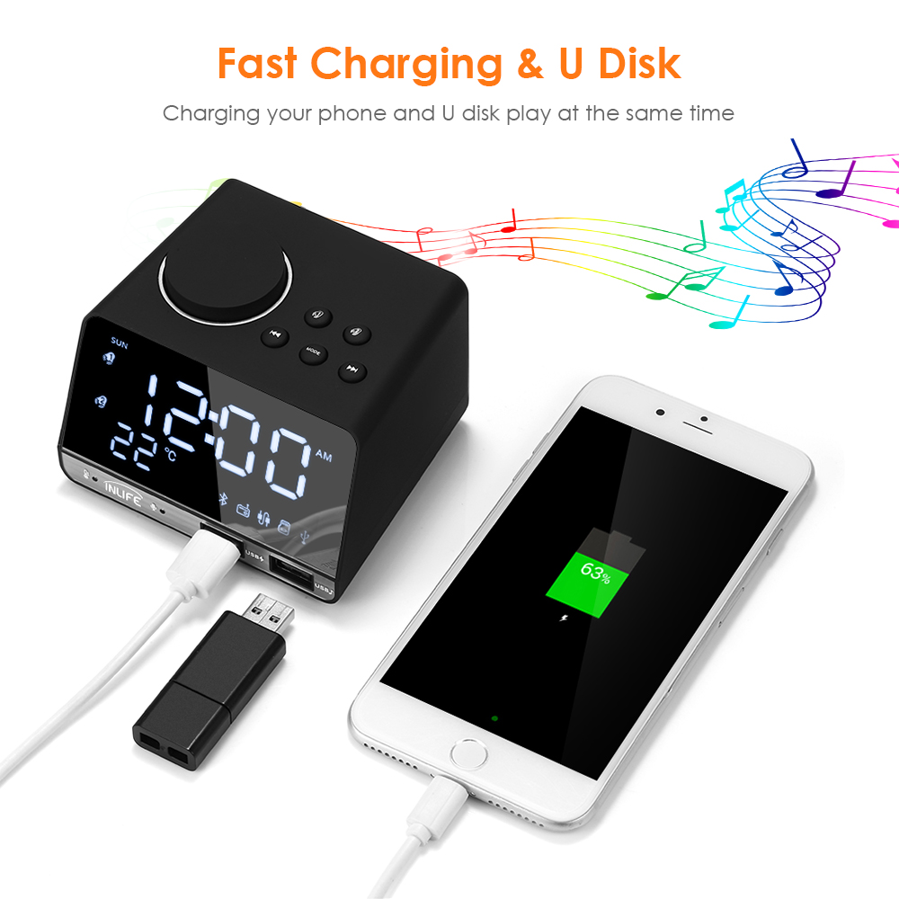 Home Decor Range - 2026 ホット K11 ブルートゥース対応 5.1 ラジオ目覚まし時計スピーカー、2つのUSBポート付き、LEDデジタル目覚まし時計、ホームデコレーションテーブルクロック