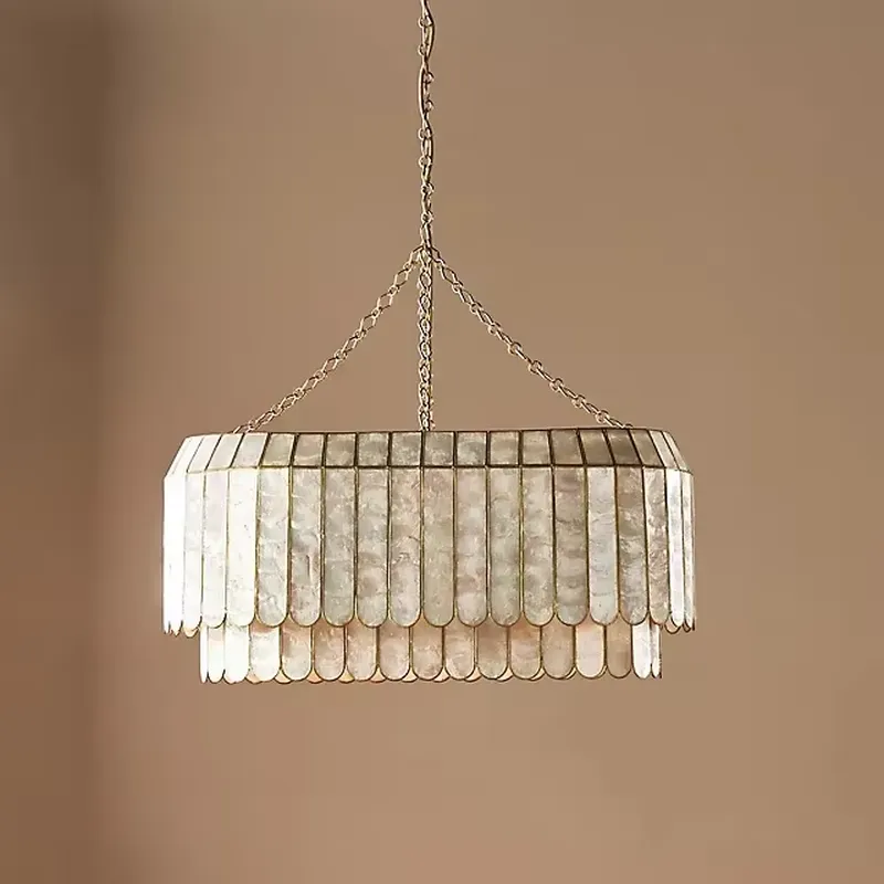 Home Decor Lighting - モダンアメリカンライトシャンデリアダイニングルームリビングルームホテル家の装飾ゴールド二層貝殻ペンダント