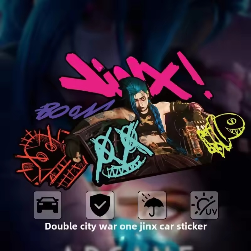 Home Decor Glass - Arcane Jinx グラフィティ反射車ステッカー電動バイク窓ガラスデカールアニメゲーム車両装飾アクセサリー
