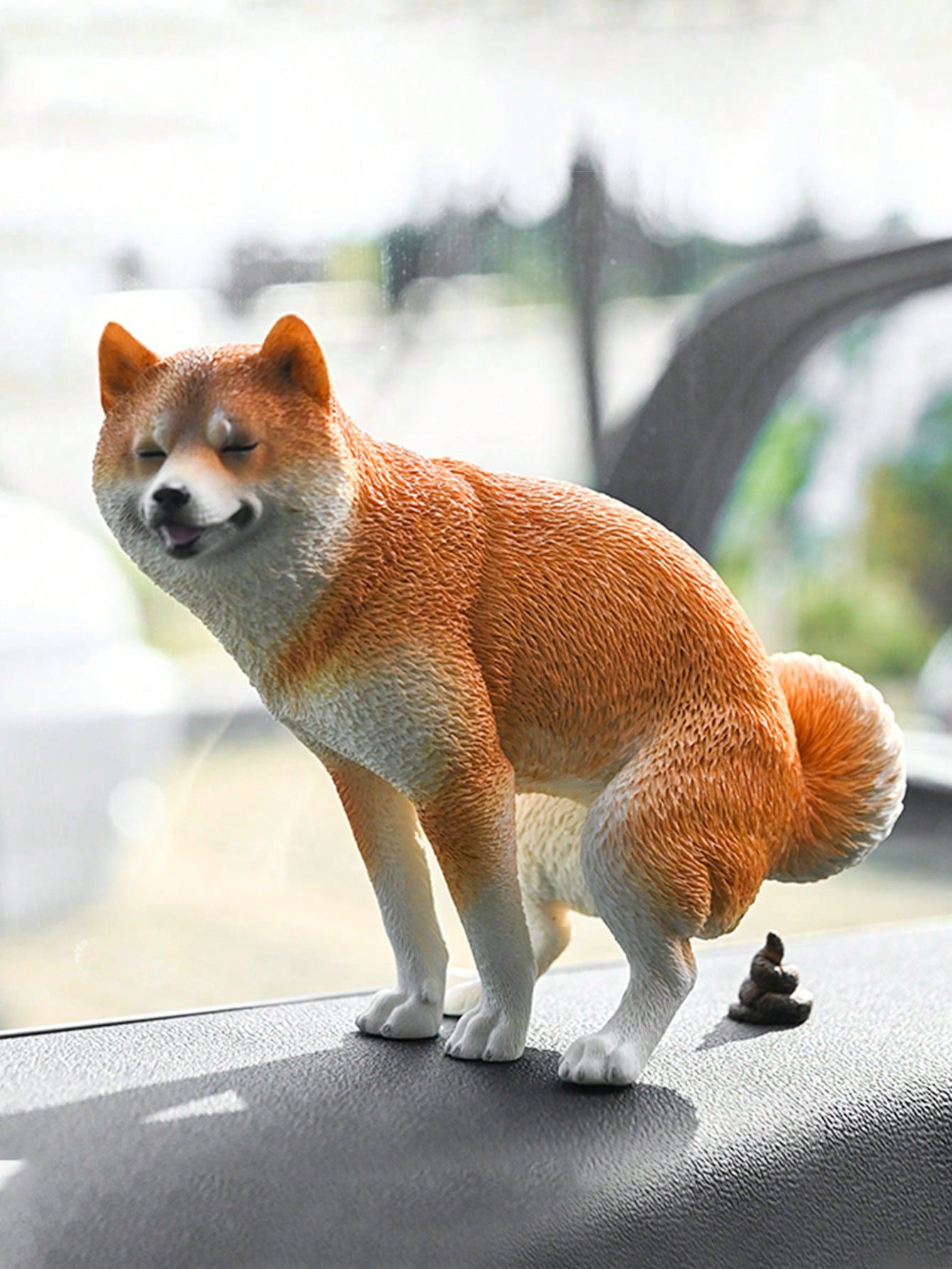 Home Decor Mod - 面白い柴犬の置物1セット（うんちと尿が流れる） – 1/6スケールのミニチュア模擬動物モデル、楽しい家の装飾品