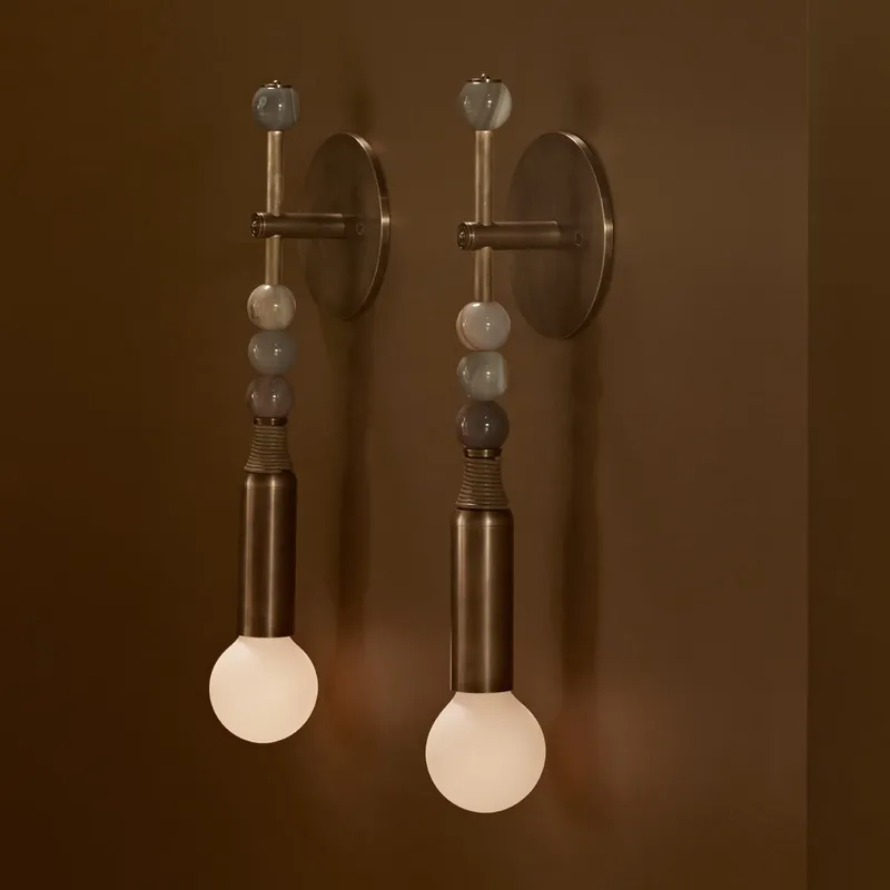 Home Decor Lighting - 北欧ヴィンテージ風インテリア装飾デザイン、リビングルーム、寝室、ホテルのベッドサイドライト、真鍮製ストーンガラスシェードウォールランプ