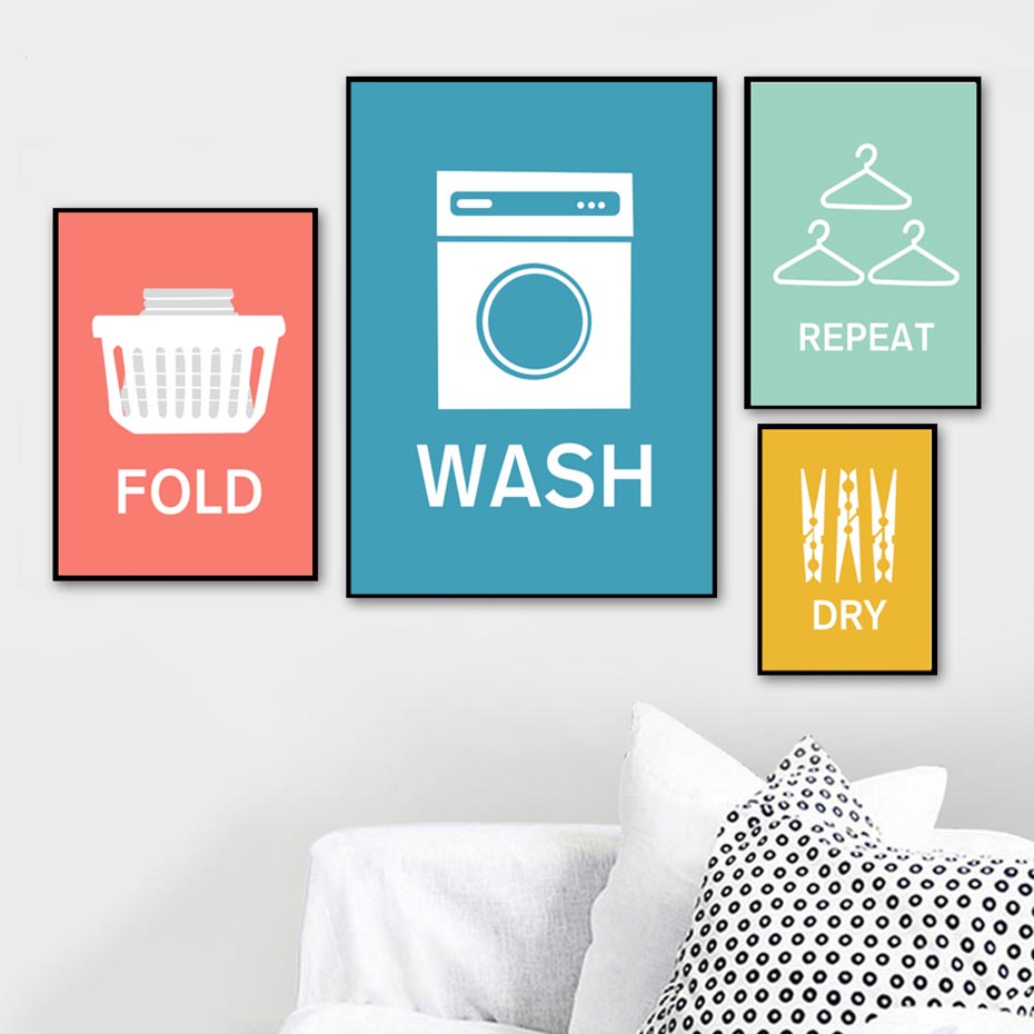 Home Decor Quotes On Wall - モダンなランドリールームの北欧ポスタープリント、ウォッシュフォールドリピート、ドライクォート、キャンバス絵画、壁アート写真、家の装飾