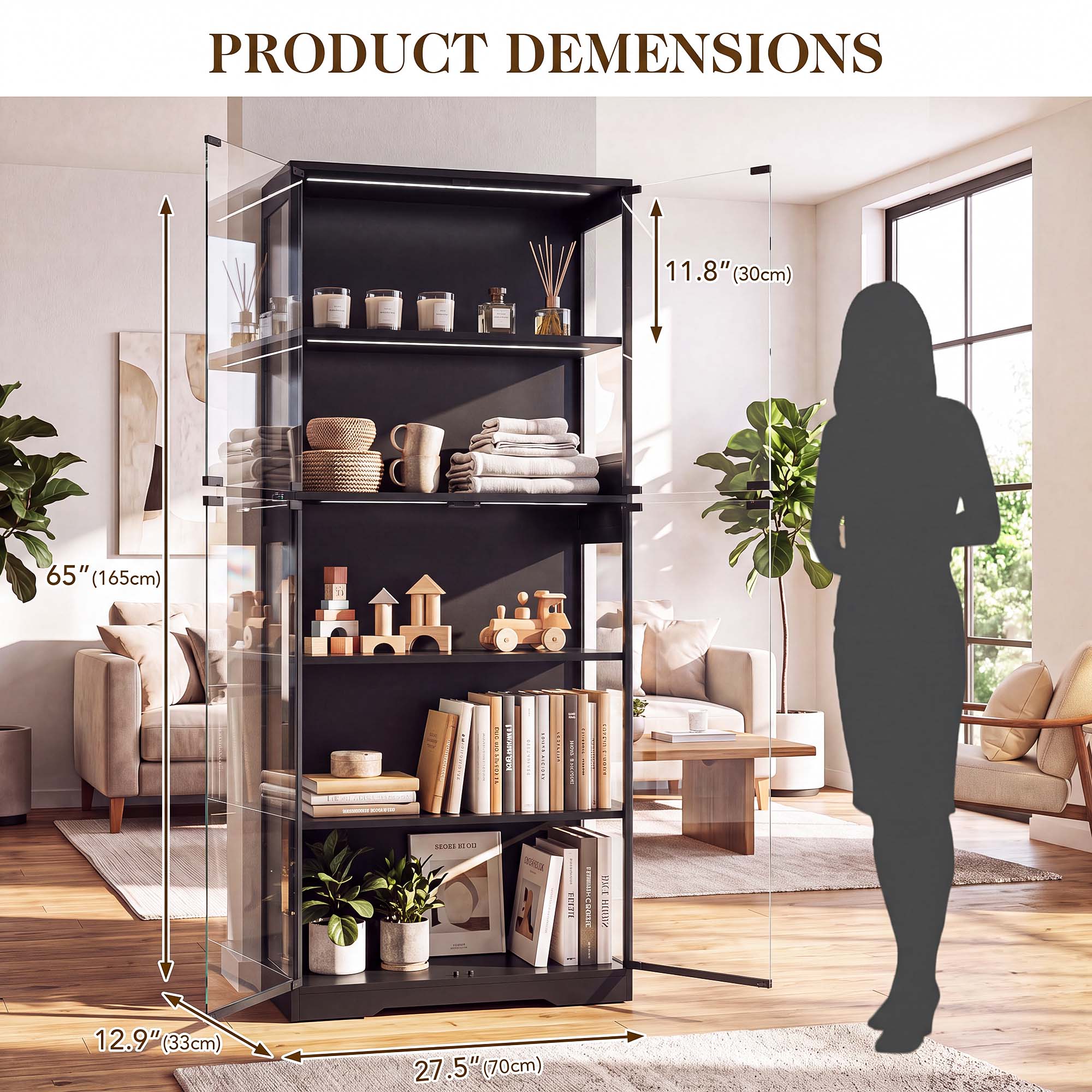 TCGBKAF 5段ディスプレイキャビネット、ガラス扉、モー - Home Decor Lighting のレビューと価格