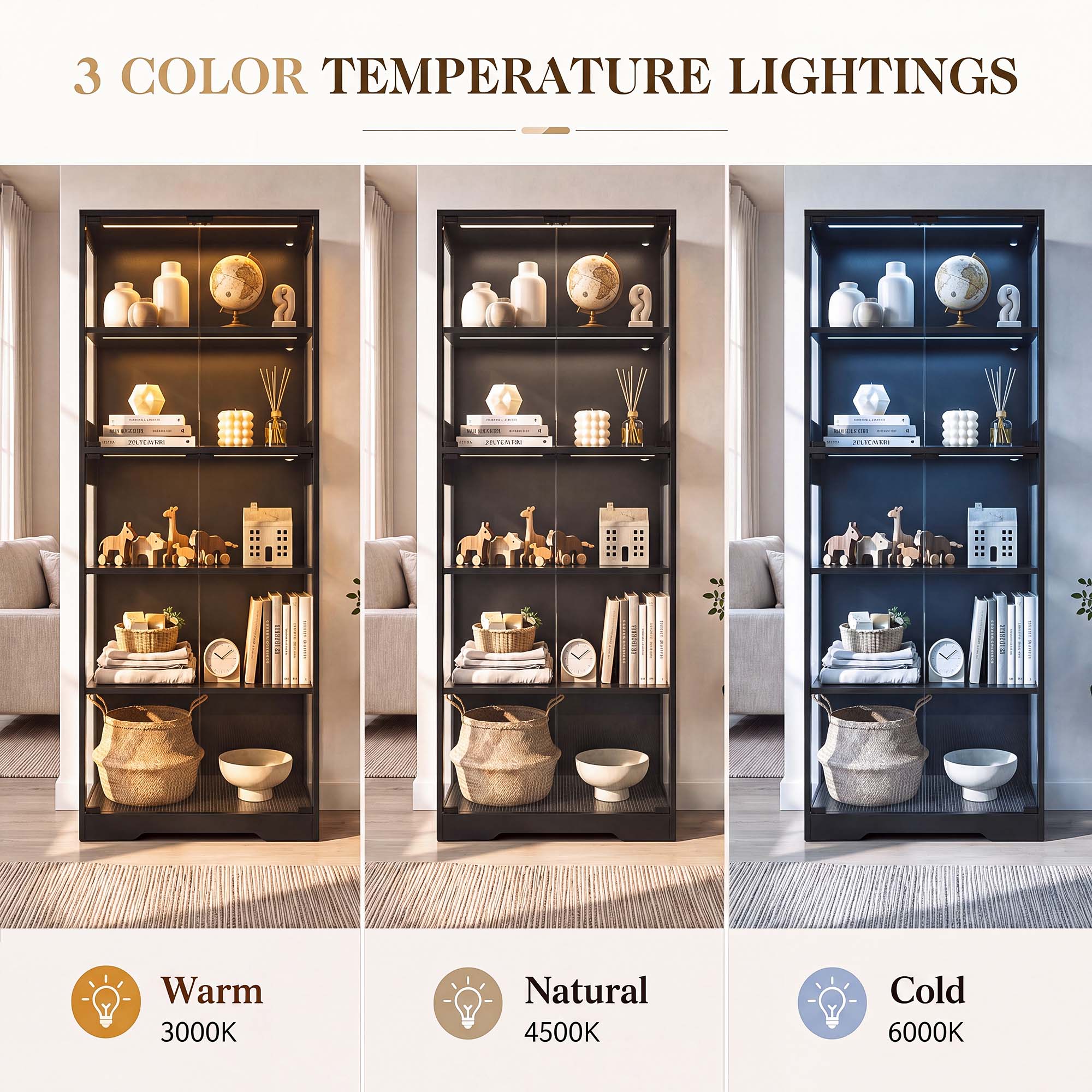 TCGBKAF 5段ディスプレイキャビネット、ガラス扉、モー - Home Decor Lighting のレビューと価格