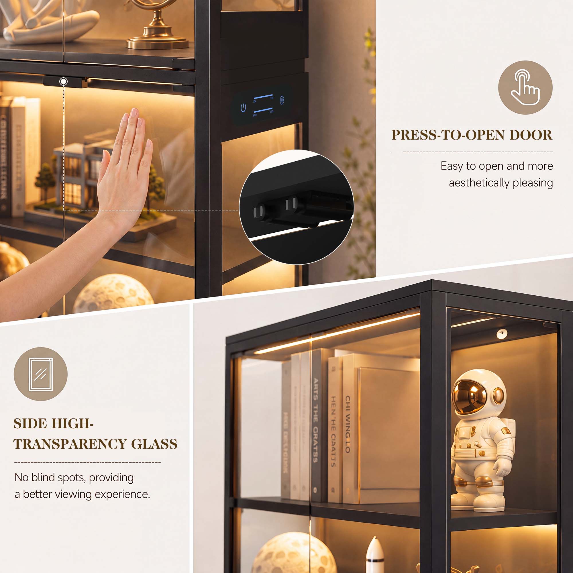TCGBKAF 5段ディスプレイキャビネット、ガラス扉、モー - Home Decor Lighting のレビューと価格