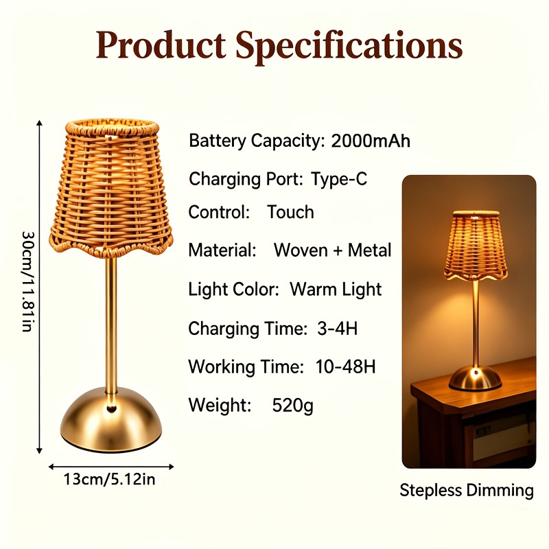 ボヘミアンスタイルの編み込みラタンアートテーブルランプ、3段 - Home Decor Lighting のレビューと価格