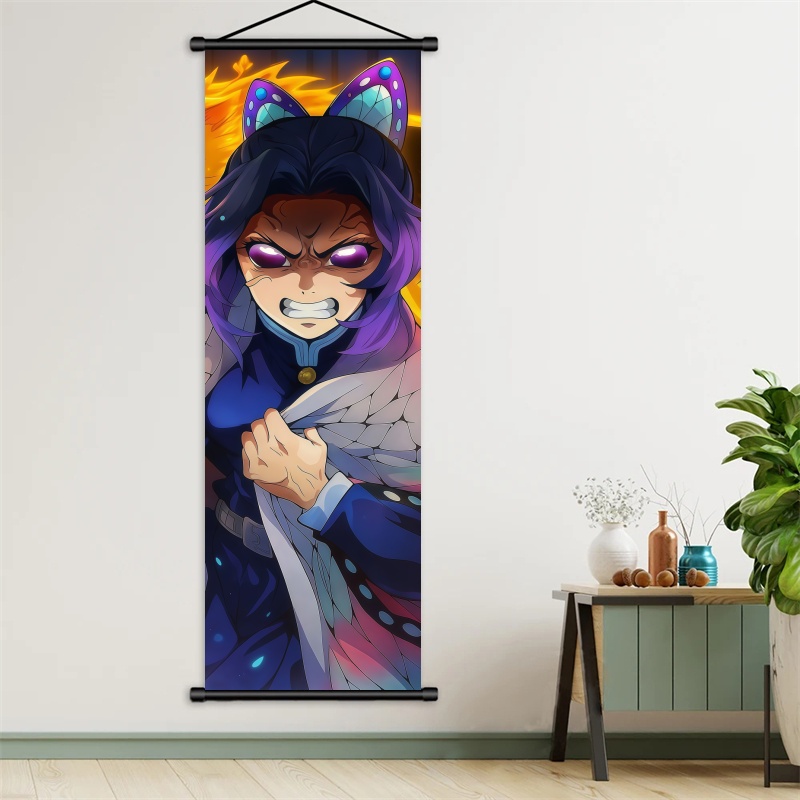 胡蝶しのぶ デーモンスレイヤーアートファブリック掛け軸、アニ - Home Decor Mod のレビューと価格