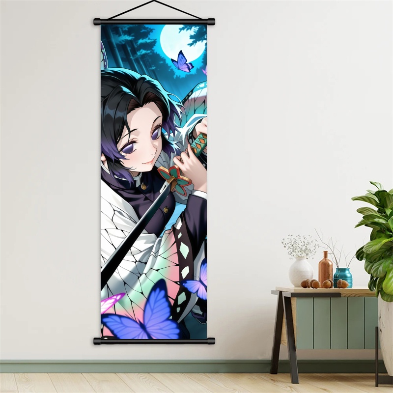 胡蝶しのぶ デーモンスレイヤーアートファブリック掛け軸、アニ - Home Decor Mod のレビューと価格