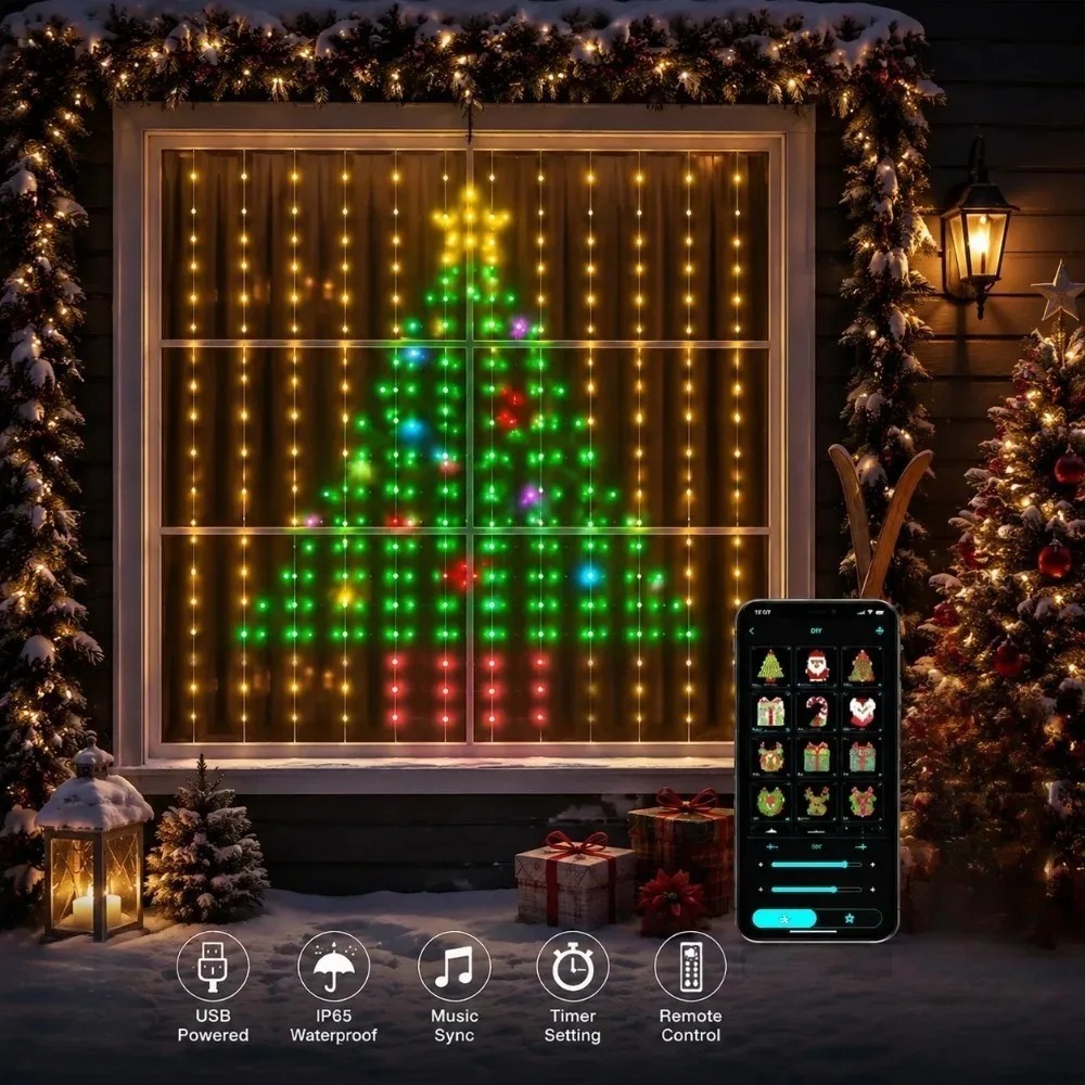 LEDピクセルカーテンライト Bluetoothアプリ制御  - Home Decor Lighting のレビューと価格