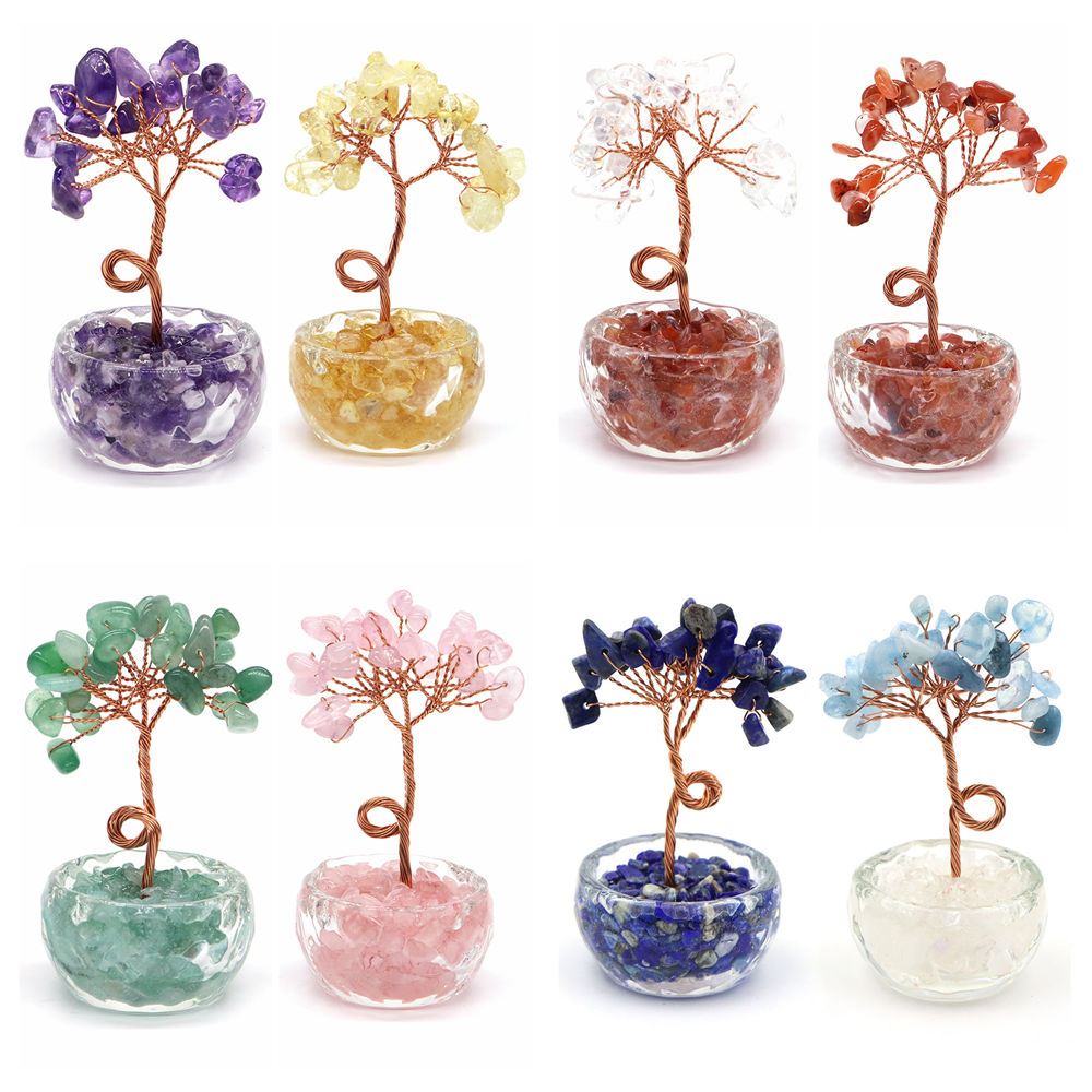 天然宝石クリスタルラッキーツリー砂利石ベース付きチャクラ健康 - Home Decor Glass のレビューと価格