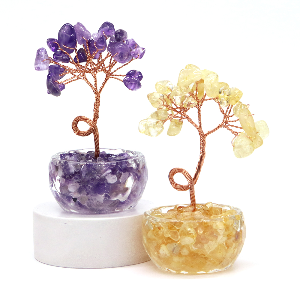 天然宝石クリスタルラッキーツリー砂利石ベース付きチャクラ健康 - Home Decor Glass のレビューと価格