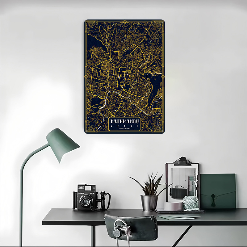 カトマンズ市内地図ゴールド3Dテクスチャプリントポスターカス - Home Decor Kathmandu のレビューと価格