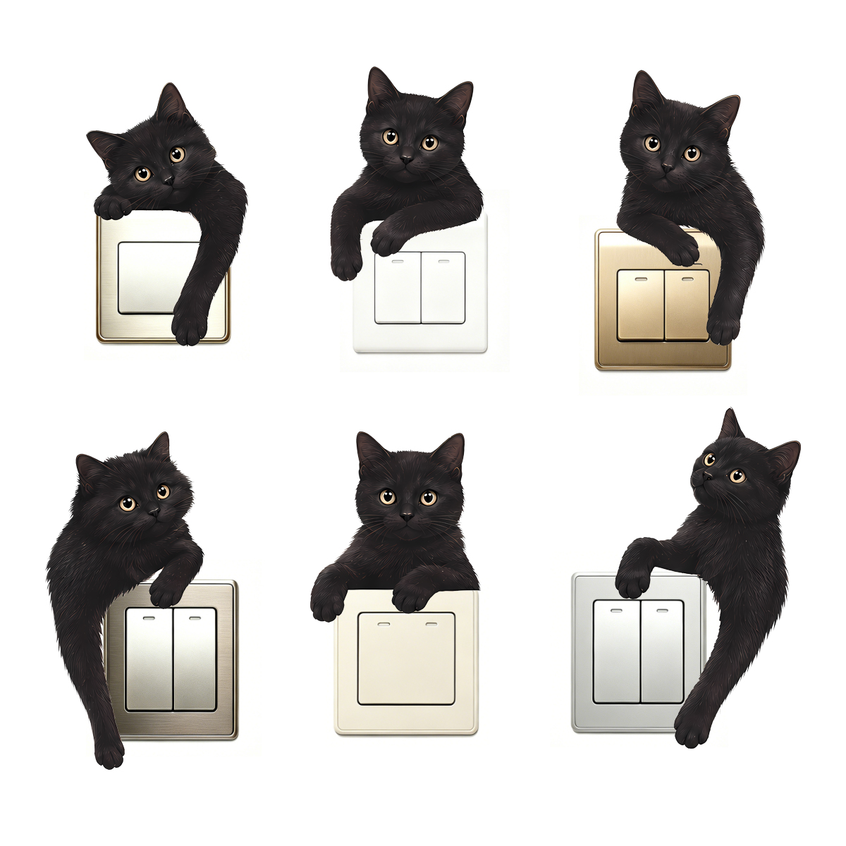 かわいい黒猫のライトスイッチウォールデカール、6枚セットのリ - Home Decor Outlet のレビューと価格