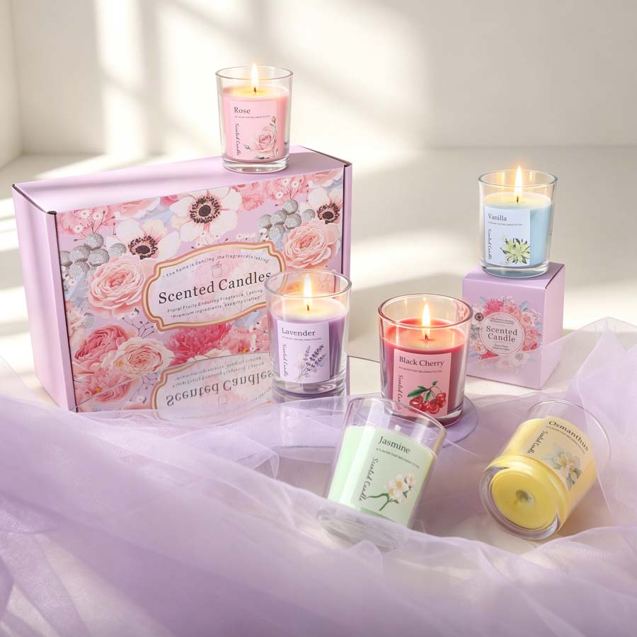 アロマセラピーアロマキャンドルギフトセット 6種類の香りのガ - Home Decor Glass のレビューと価格