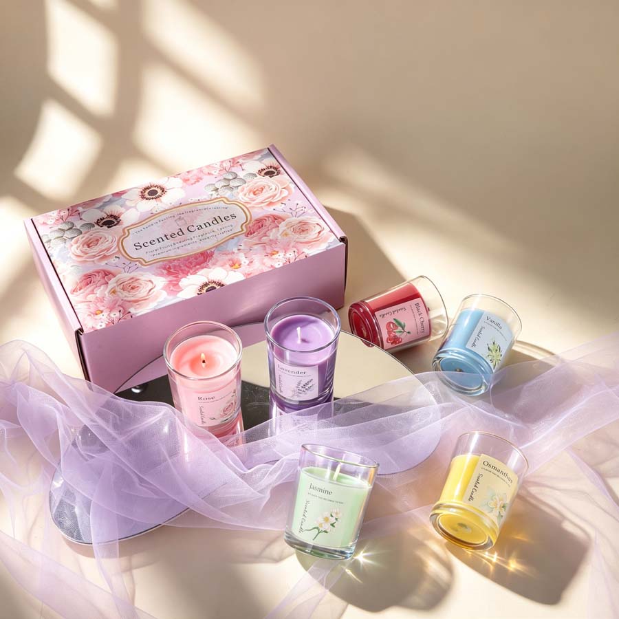 アロマセラピーアロマキャンドルギフトセット 6種類の香りのガ - Home Decor Glass のレビューと価格