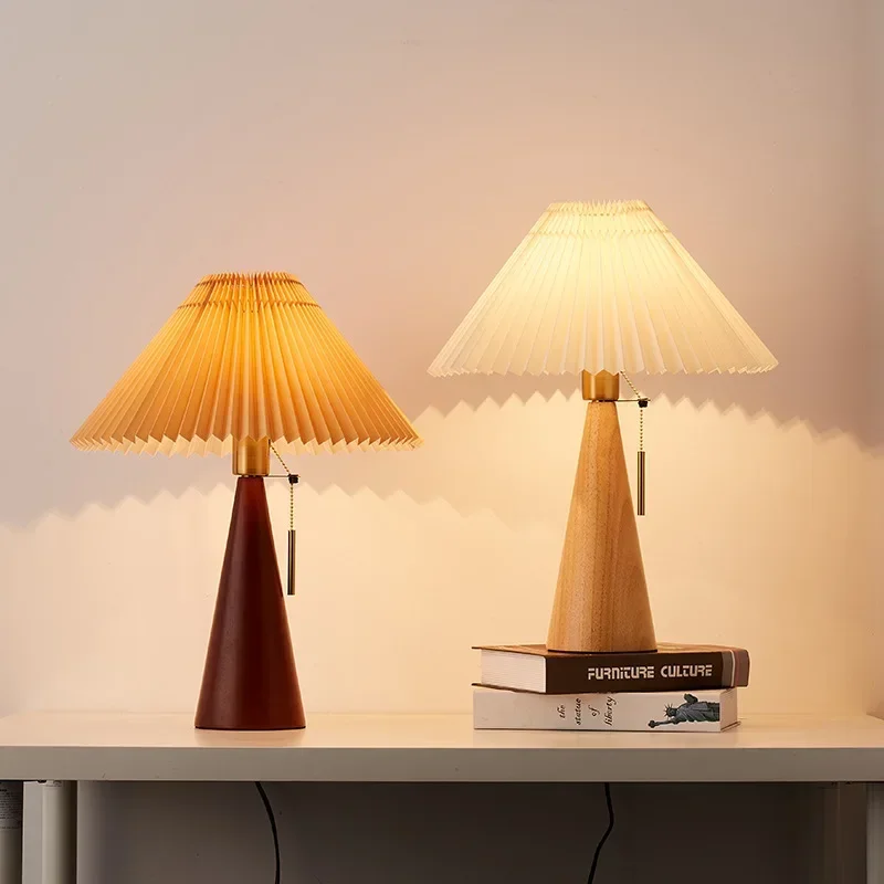 レトロプリーツテーブルランプ北欧無垢材ライト研究読書用寝室の - Home Decor Lighting のレビューと価格